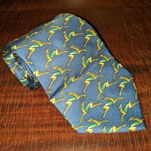 Ferragamo Silk Tie Navy Blue w/ Antelope Pattern